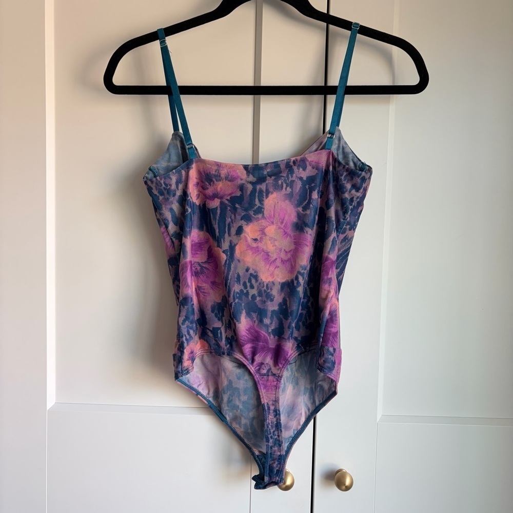 Free People Floral Bodysuit in Blue and Purple Deep Lagoon Combo | L - Picture 5 of 7